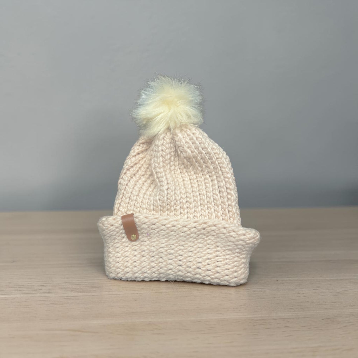 Light Pink Handmade Knit Pom Beanie