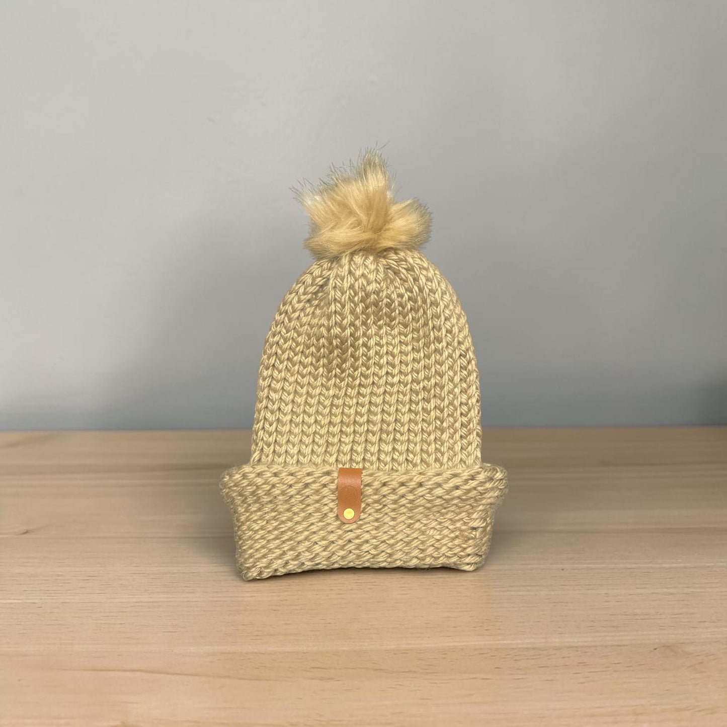 Light Brown Handmade Knit Pom Beanie