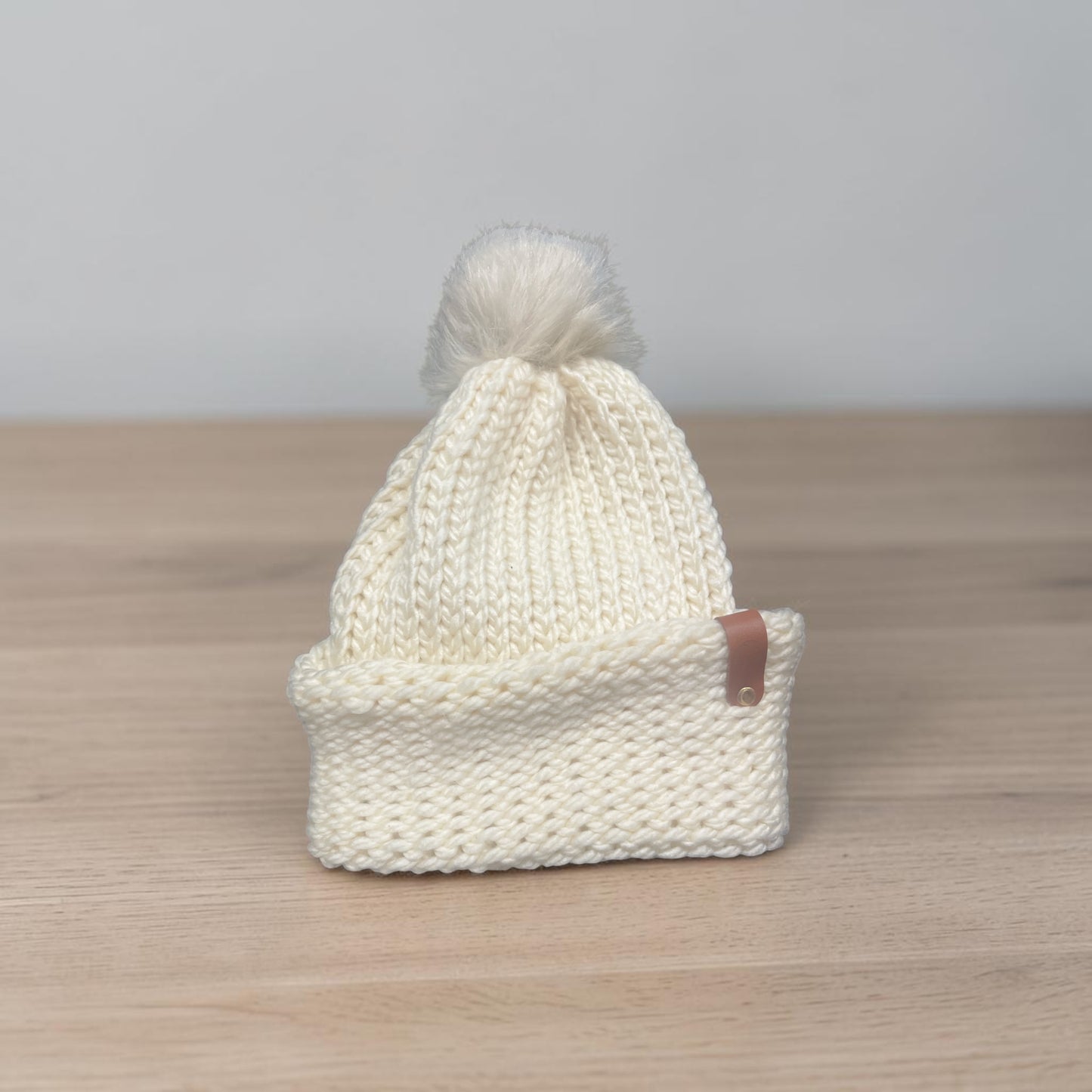 Cream Handmade Knit Pom Beanie