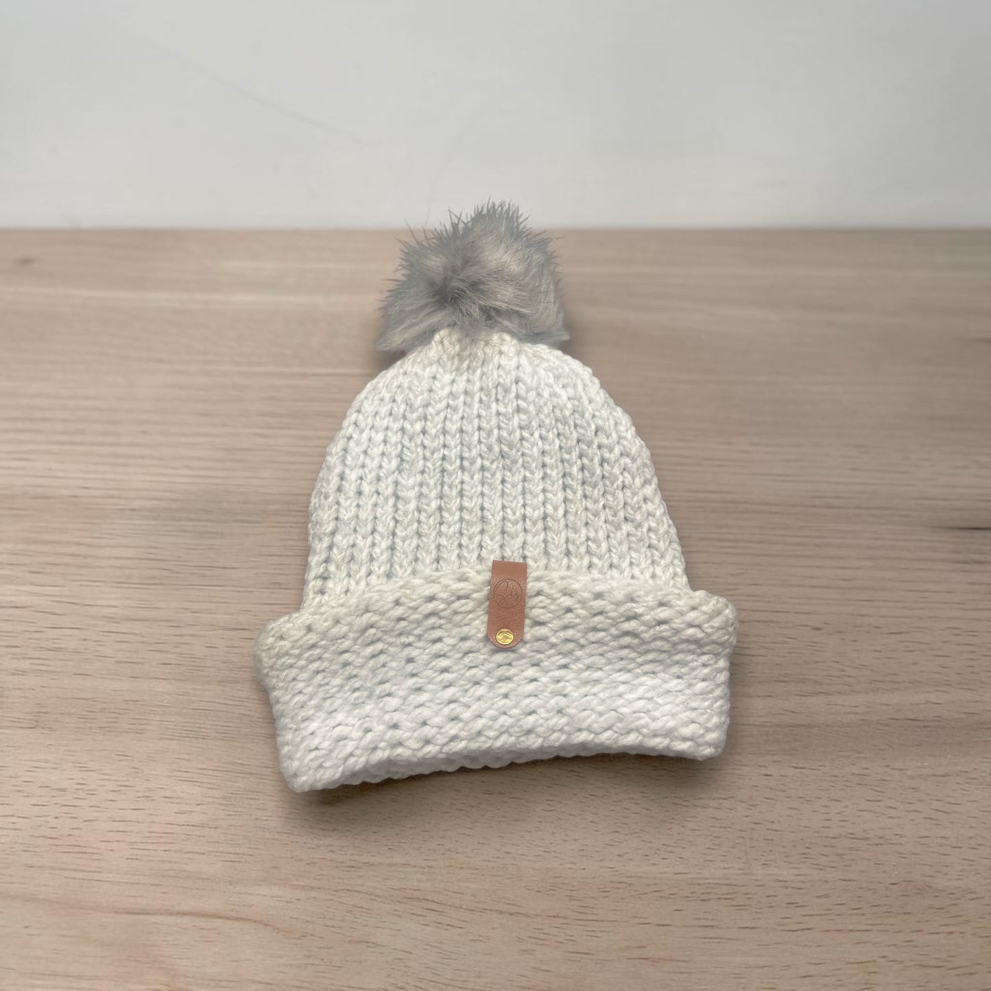 Light Gray Handmade Knit Pom Beanie