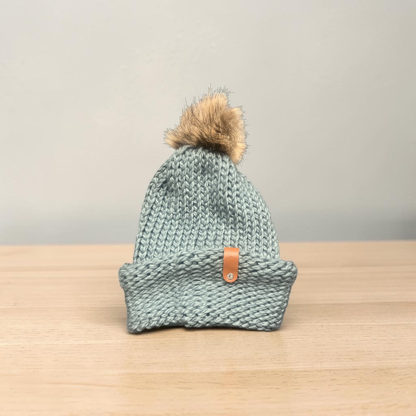 Teal Handmade Knit Pom Beanie