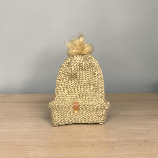 Light Brown Handmade Knit Pom Beanie