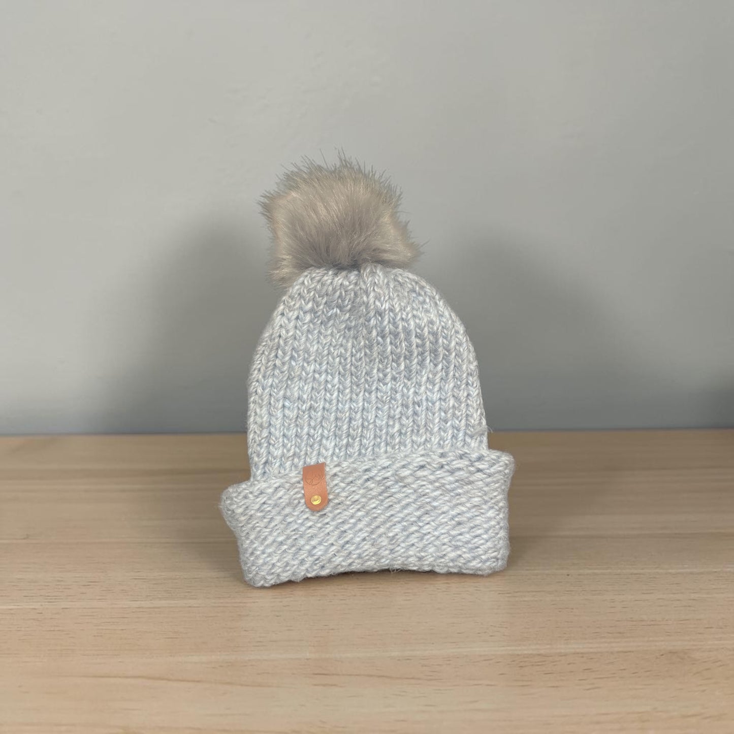 Gray Handmade Knit Pom Beanie