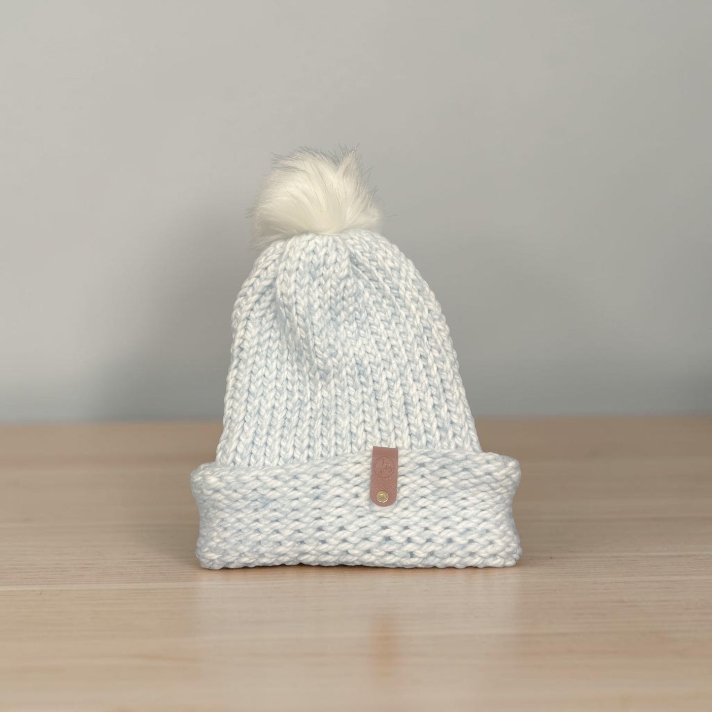 Light Blue Handmade Knit Pom Beanie