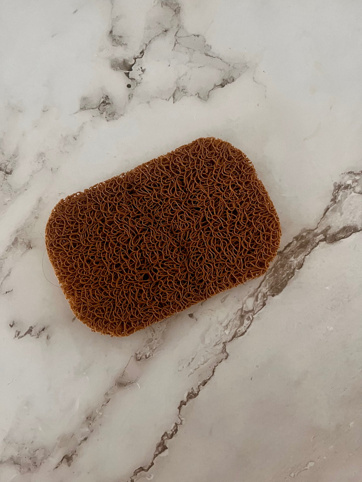 Brown sponge on a marble surface
