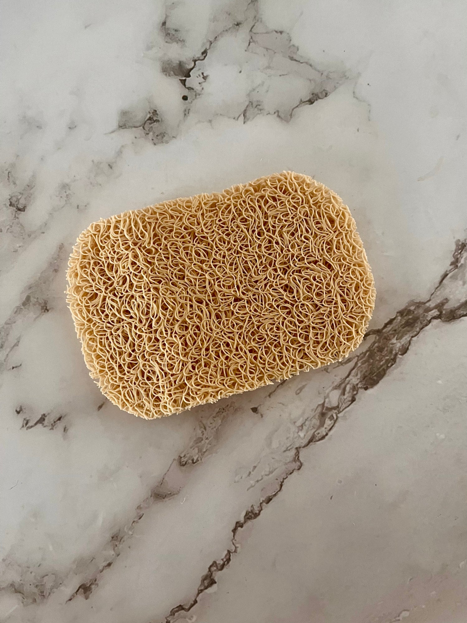 Loofah sponge on a marble surface