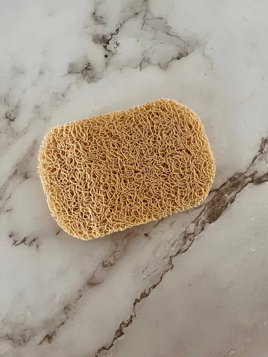 Loofah sponge on a marble surface